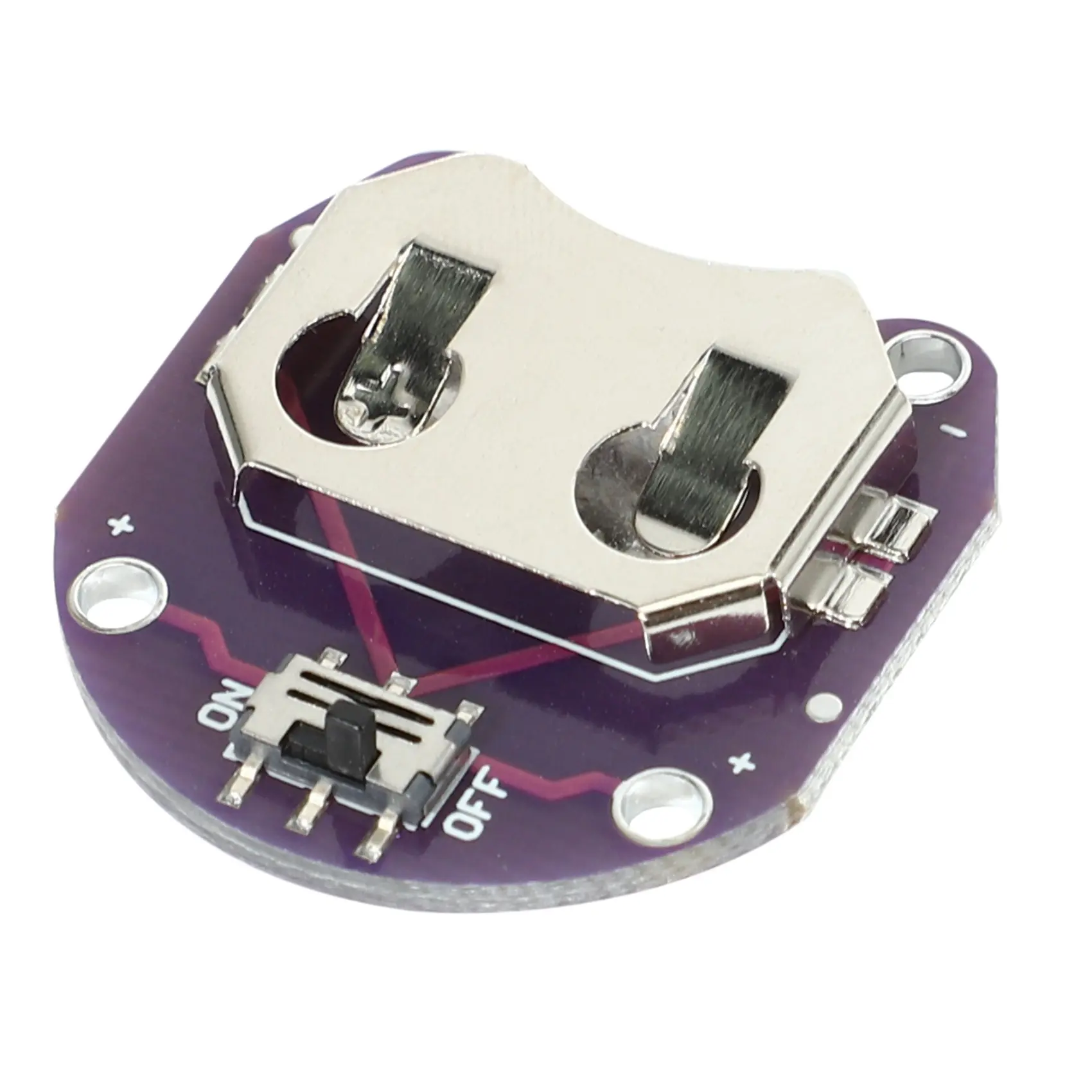 LilyPad CR2032 Coin Cell Battery Holder - Motorcycle Handlebars Accessory with CCL Board, Slide Switch, 4 Connection Points, In-Line with Power, Anti-Accidental Turn-Off for Arduino Projects