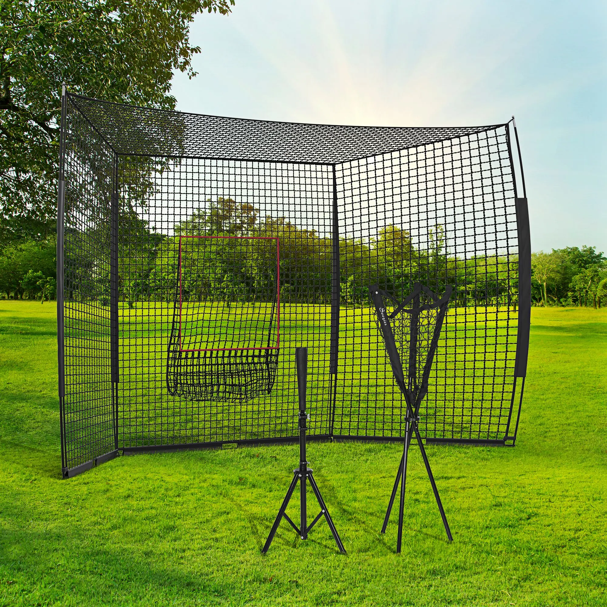 Soozier 17'x5.5' Baseball Batting Cage – Portable Extra Large Baseball Practice Equipment with Strike Zone, Tee, Caddy, Carry Bag for Pitching, Hitting
