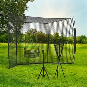 Soozier 17' x 5.5' Baseball Net with Strike Zone, Tee, Caddy, and Carry Bag for Pitching and Hitting, Portable Extra Large Softball and Baseball Training Equipment