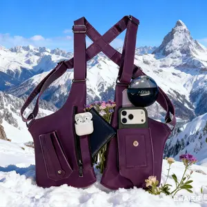 Men's Tactical Utility Vest Bag Durable PU Leather with Multiple Flap Pockets Adjustable Straps Zipper Closure for Hiking Sports Side Pouch