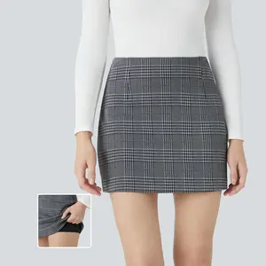 Halara High Waisted 2-in-1 Houndstooth Plaid Mini Work Skirt