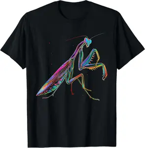 Cotton Streetwear Graphic Tees Casual Round Neck Shortsleeve Fashion Praying Mantis Colourful Insect Entomology Entomologist T-Shirt
