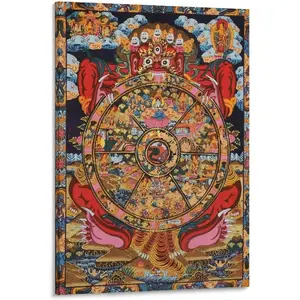 Wheel of Life Meditation Art Poster - Tibetan Thangka Poster Wall Art Decor Room Ornaments Decoration Artistic Print Photo