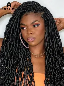 Boho Braided Wig, Boho Style Square Braided Wig, Glueless Curly Lace Front Wig, Natural, 26 Inches, Women's Hairpiece, Synthetic Braided Wig, Bohemian Braided Wig Bb-004-1b#