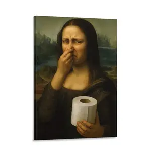 Funny Mona Lisa Bathroom Canvas Wall Art Pinching Nose Wall Decor Mona Lisa Classical Painting Picture Humor Amusing Toilet Art Vintage Whimsical Poster Print for Bathroom Home Decoration