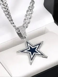 Star-designed pendant necklace, unisex water diamond decorated necklace, party fashion jewelry, daily decoration, fashionable and versatile hip-hop pendant for men and women, perfect gift for others, Jewelry Gifts, Alloy Chain