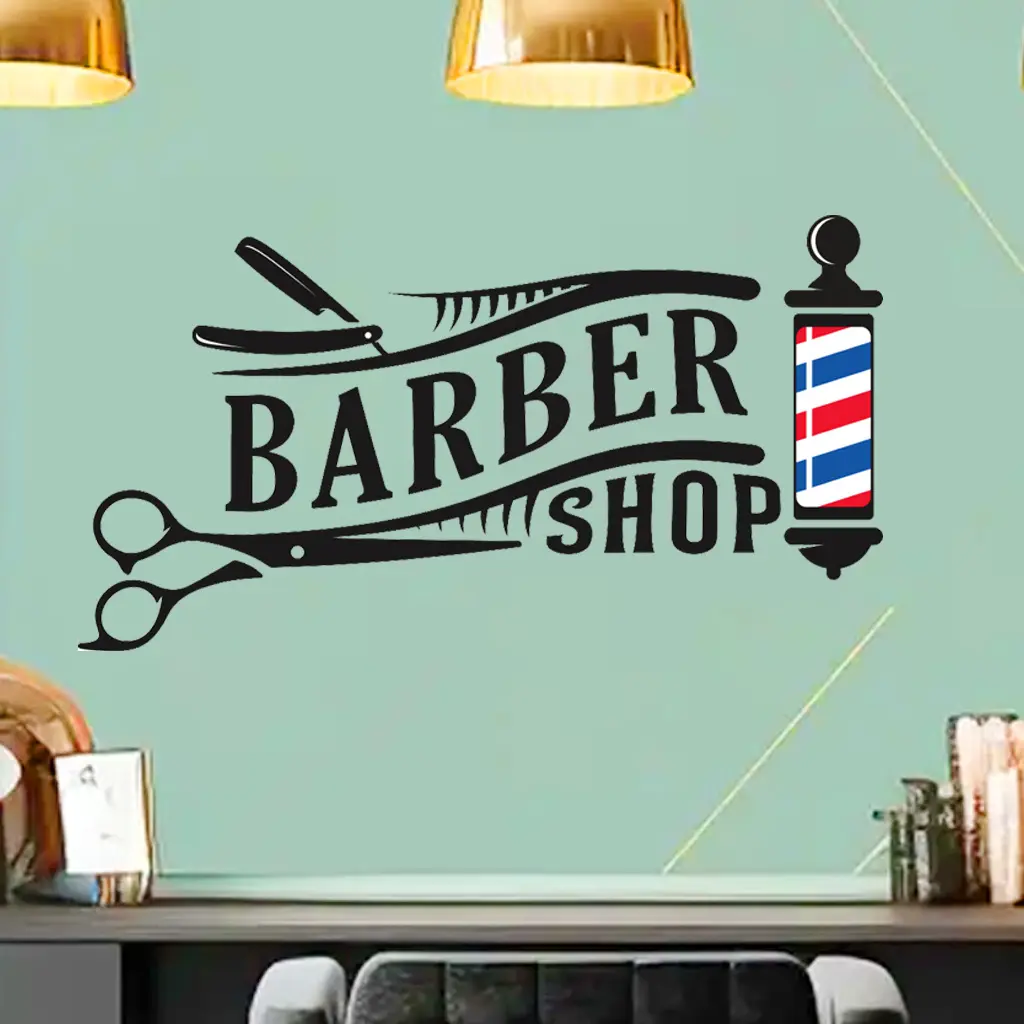1 Set, 1Pc BARBER SHOP hair salon wall stickers, vintage hair salon wall decoration stickers, self-adhesive detachable PVC material, suitable for room decoration, wall wallpaper, bedroom decoration, wall decoration, home decoration, Adhesive Decals