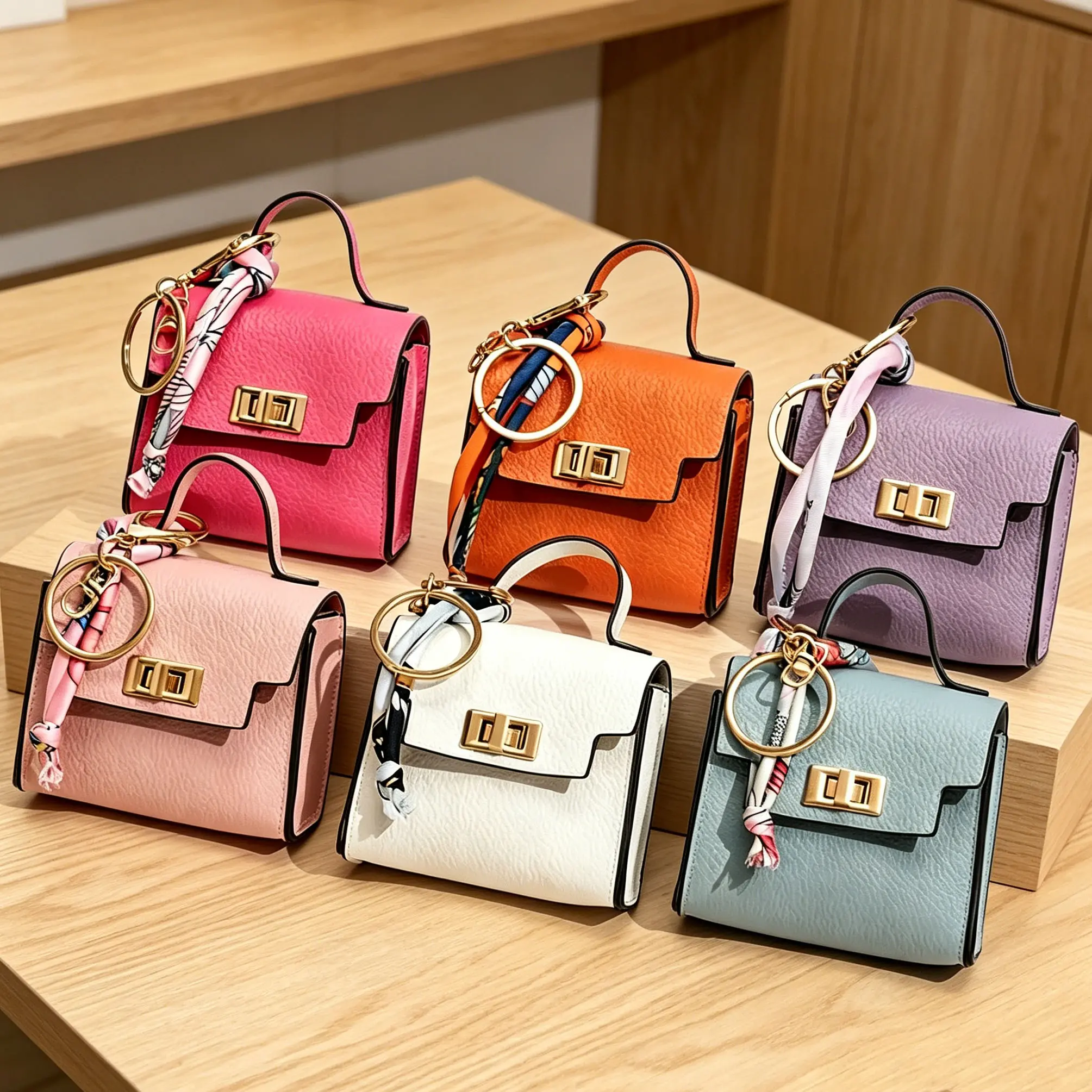 Mini Square Bag Pendant Keychain - High Quality Leather with Colorful Strap, Cute Car Keychain & Bag Charm Accessory