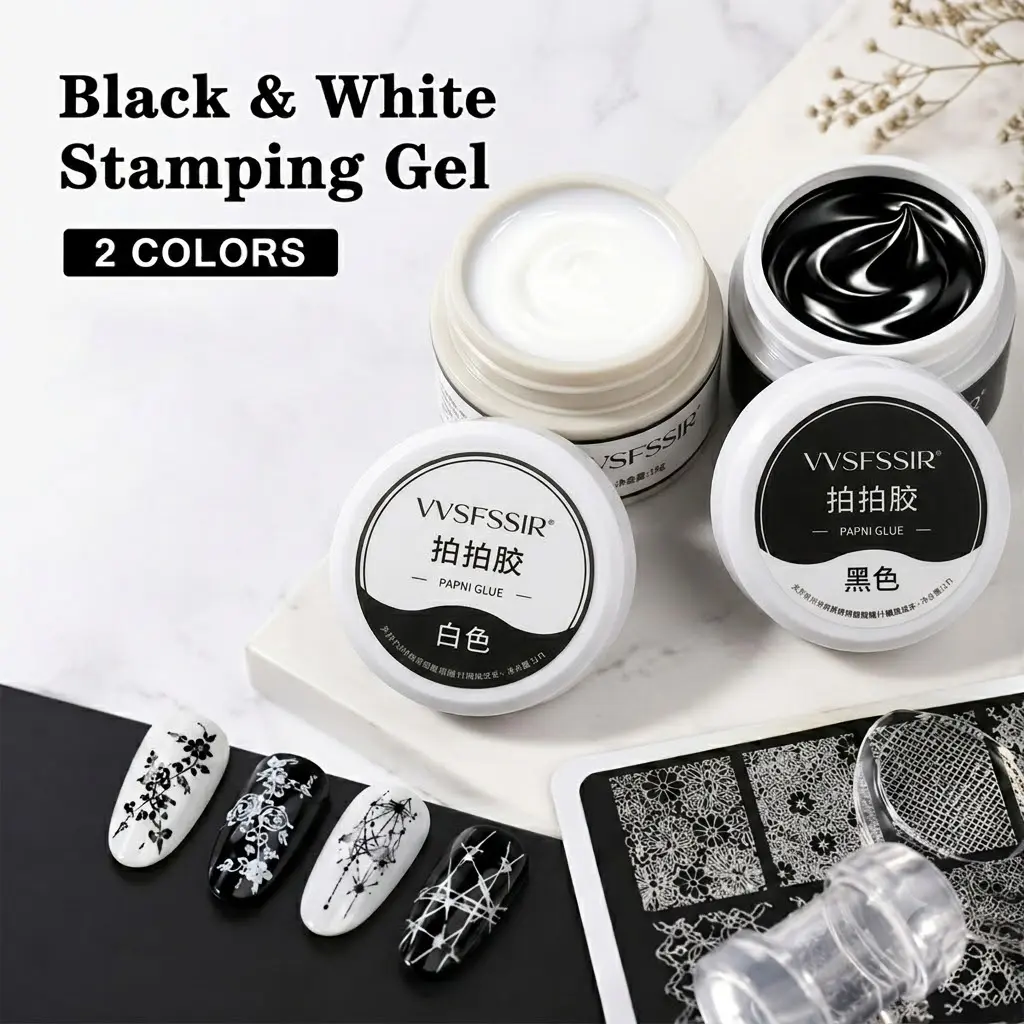 15g Large-Capacity Black & White 3D Nail Gel — Dual-use as Liner Gel & 3D Sculpting Gel. This multi-functional 3D nail art gel suits all nail styles and festive decorations, perfect for creating stunning nail designs.