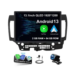 13 inch QLED Touchscreen Android Car Radio for Mitsubishi Lancer 2008-2017 with Frame Panel, Wireless CarPlay, Android Auto, AHD Backup Camera, Mirror Link, GPS Navigation, 64GB Storage, Bluetooth Connectivity