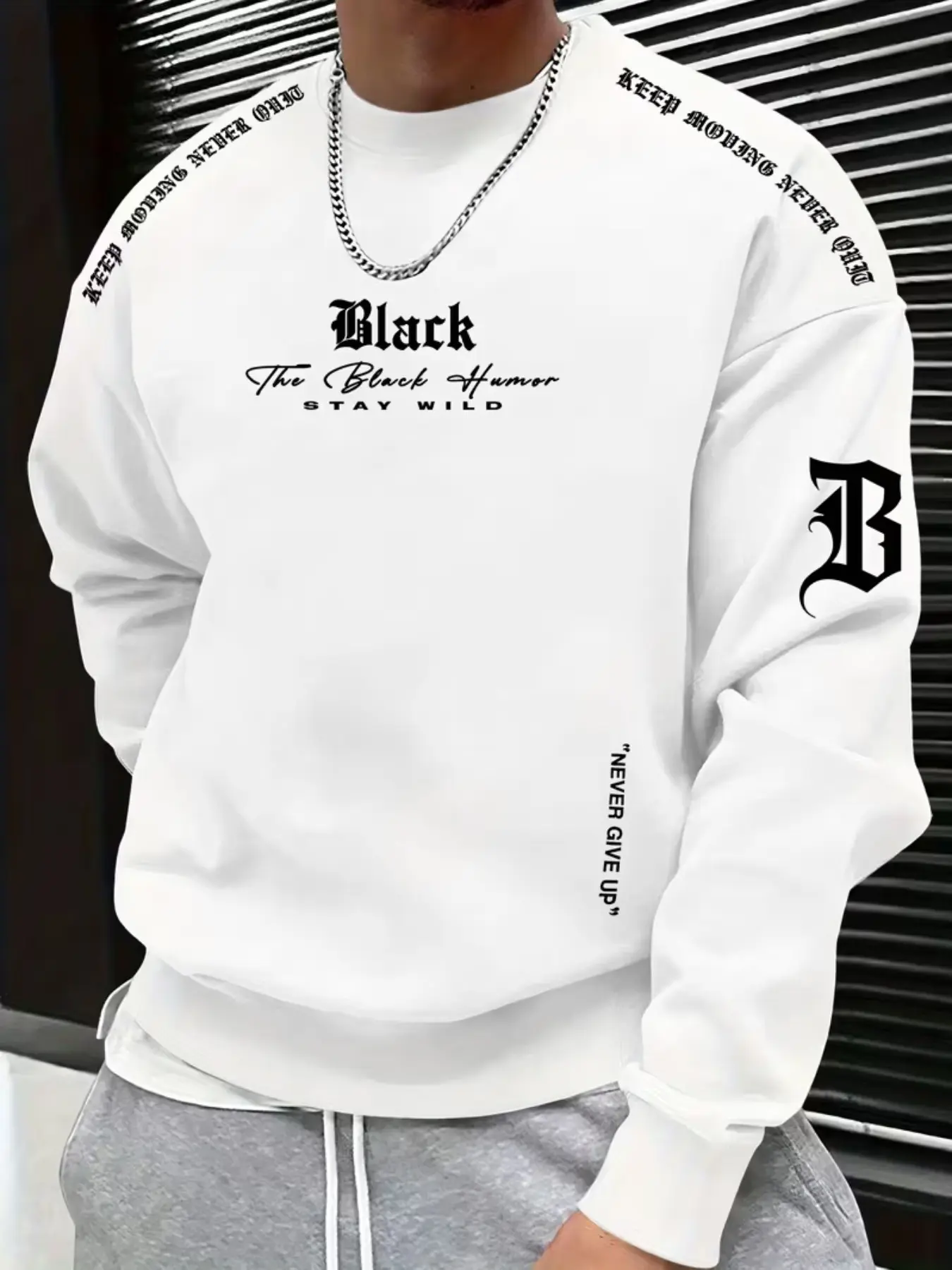 Men's Fall Winter Street Style Humor Print Round Neck Long Sleeve Streetwear Sweatshirt, Casual Fitted Design, Wild Attitude Trendy Fashion, Menswear, Graphic Streetwear Clothing