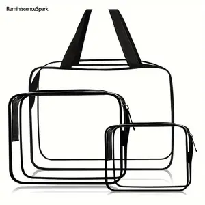 3Pcs Clear Waterproof Storage Bag Set – Portable Zippered Cosmetic & Toiletry Organizer, Lightweight Transparent Travel Pouch for Makeup, Toiletries & Daily Essentials, Perfect for Travel & Daily Use