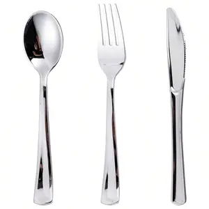 150-piece plastic silverware set---including 50 silver forks, 50 silver spoons, 50 silver knives---ideal for weddings, birthdays, graduation ceremonies, coming-of-age ceremonies and general parties