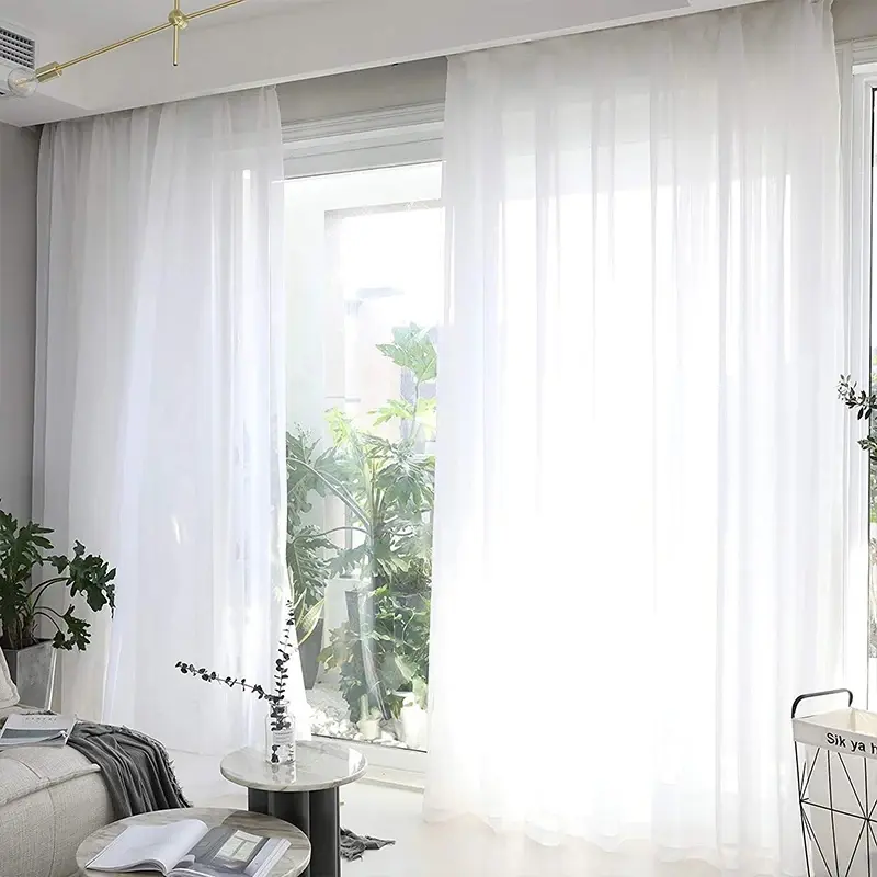 2 Panel Solid Color White Sheer Curtains for Bedroom Study Room Kitchen Living Room Rod Pocket Top Window Drapes,Transparent Light Weight Soft Window Treatment Curtains,63 84 95 108inches Length,back to school,dorm essentials,home decor,home essentials