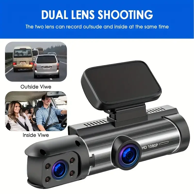 1080P Dual Camera, Dash Cam For Cars, Front And Inside, Car Camera With IR Night Vision, Loop Recording, Wide Angle Car DVR Camera With 3.16 Inch IPS Screen, Dual Lens Car Dashboard Video Cam