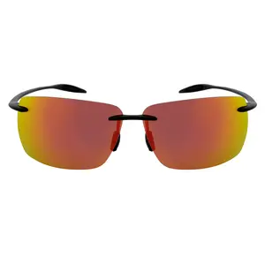 Rimless TR90 Thin Sports Wrap Sunglasses Black Orange Mirror Polarized