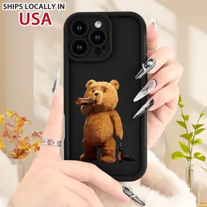 Creative beer drinking teddy bear pattern phone case, thick full body protection, shockproof and anti drop TPU soft protective cover, suitable for 16iPhone 15 14 13 12 11 XS XR X 7 8 Mini Plus Pro Max SE as a birthday or holiday gift for men and women