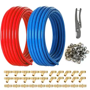 1/2" 2 x100ft, 200ft PEX-B Tubing (Blue & Red), 1/2" Barb Crimp Brass Fittings (30 PCS), Cinch Clamps(100 PCS), Pipe Cutter