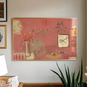 Vintage Pink Collage Horizontal Wall Art Print Aesthetic Bedroom Decor N