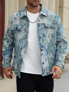 Men's Plus Size Front Button Long Sleeve Printed Casual Street Fashion Outerwear Vacation Jacket Coats, Perfect Gift for Friends Husband Boyfriend