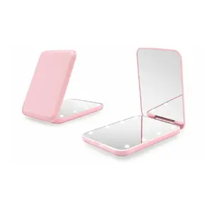 LED Compact Mirror with 1X/3X Magnification, Mini Pocket Mirror for Purse Travel, Portable Makeup Mirror (Pink)