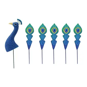 Peacock Garden Stake Set, 6PCS Peacock Head & Feather Yard Art Ornaments for Flower Pot, Plant Pot Decoration, Outdoor Garden Lawn Decor