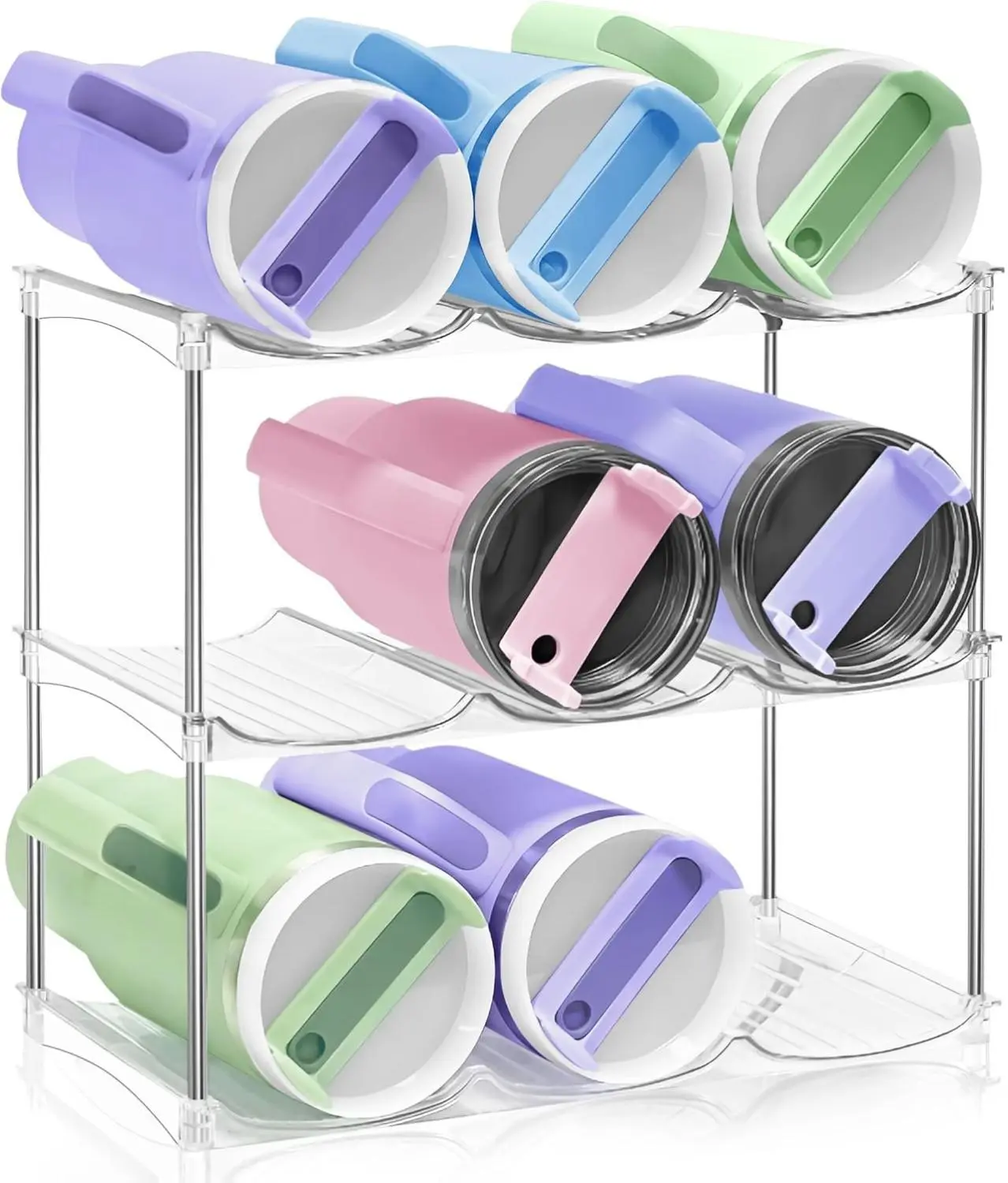 Water Bottle Organizer for Stanley 40oz Tumbler - Stackable Water Bottle Holder and Tumbler Organizer for Cabinet Kitchen Organization and Storage for Stanley Cup Accessories, Wine Rack, 3Pack Shelf Steel