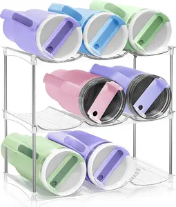 Water Bottle Organizer for Stanley 40oz Tumbler - Stackable Water Bottle Holder and Tumbler Organizer for Cabinet Kitchen Organization and Storage for Stanley Cup Accessories, Wine Rack, 3Pack Shelf Steel