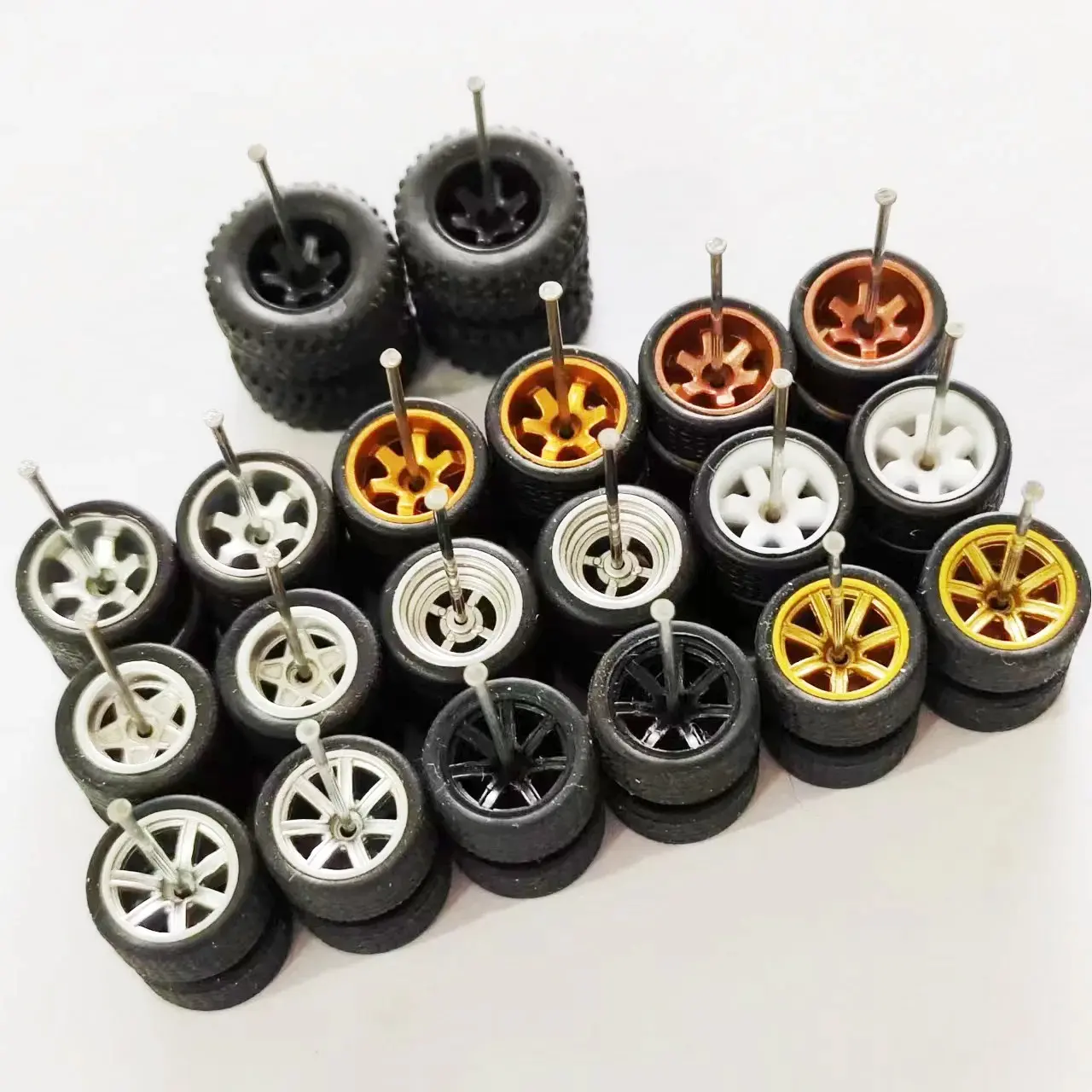 10 Sets 1/64 Rims with Rubber Tires for HW/Matchbox/Domeka 1:64 Diecast Car Model SUV Off Road