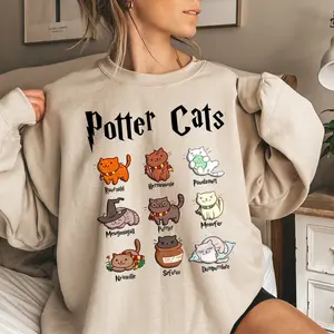 Personalized Potter Cats Sweatshirt, Funny Cats Sweatshirt, Cute Cats, Cute Comfy Wizard Book Lover Shirt, Cat Lover Merch Shirt, Pottery Gift, Birthday Gift, Cute Meow Shirt, Wizard School Shirt, Gift for Cat Owner, Gift for Her, Gift for Him M421TC