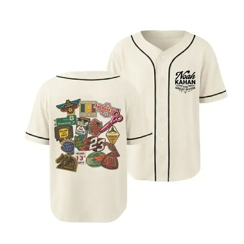 Noah Kahan Baseball Jersey The Great Divide Merch Indie Folk Aesthetic Button Up Streetwear Cardigan Vintage Patch Graphic Breathable Mesh Jersey Shirt US Fan Gift