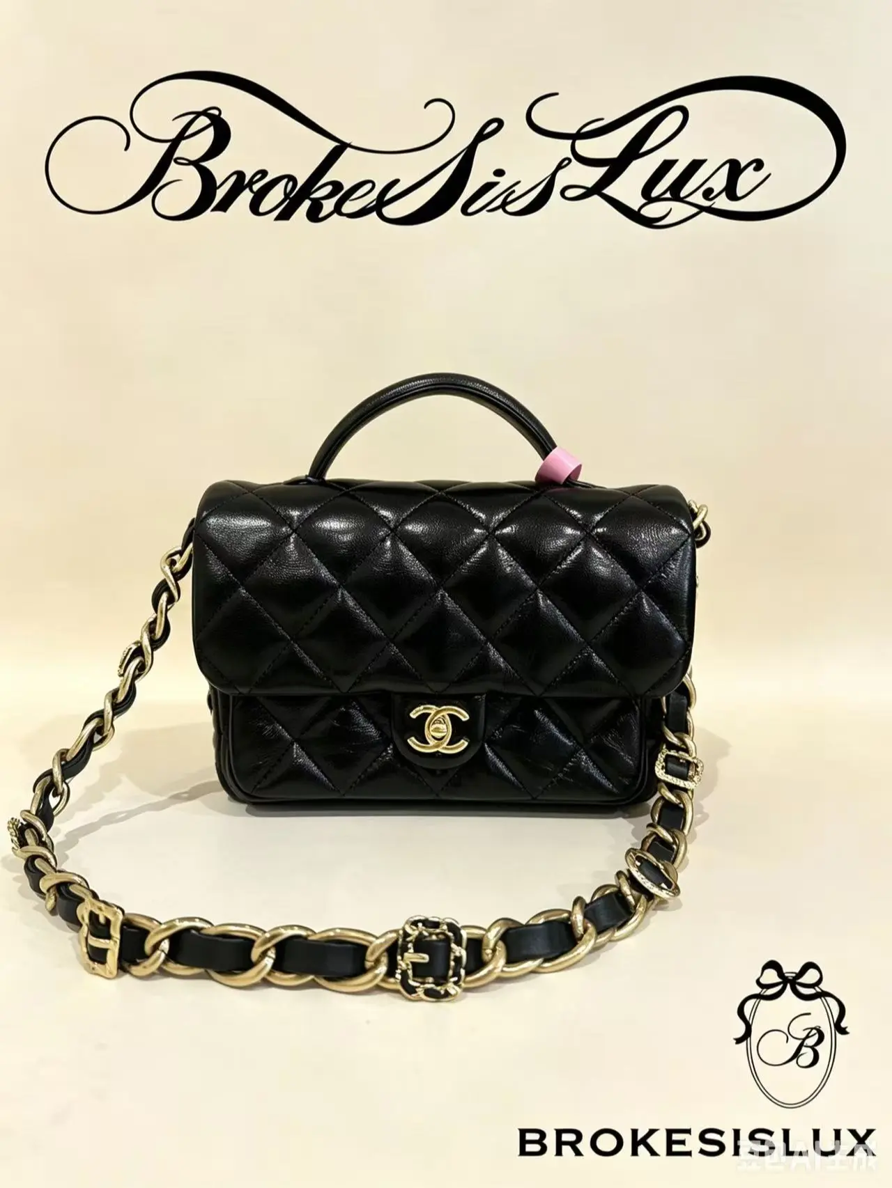Pre-owned CHANEL Black Distressed Leather Mini Classic Flap | Chunky Gold Chain, Vintage Crossbody Bag