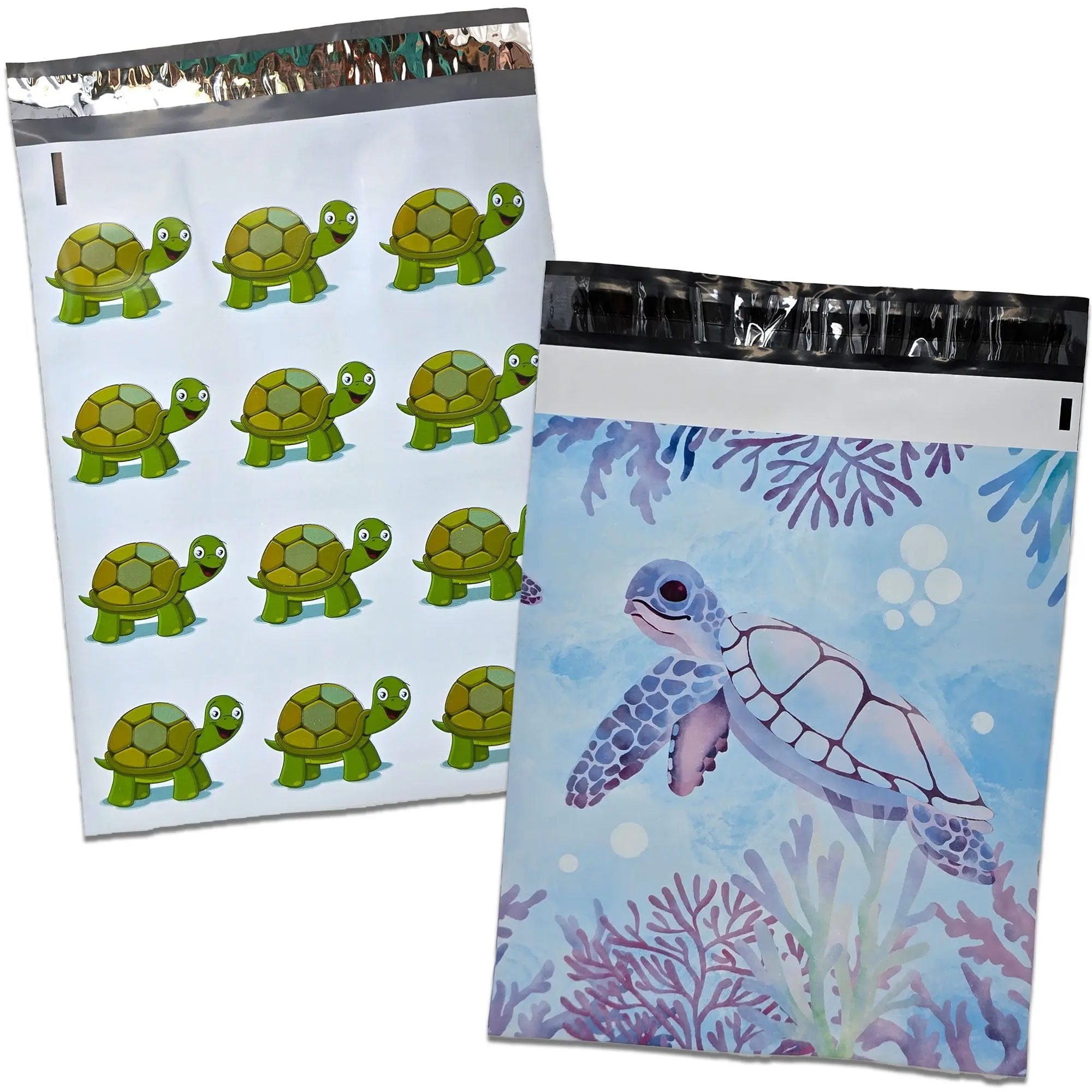 Cute Green & Sea Turtles 10x13 Poly Mailers Combo – Fun Mail Packaging, Boys, Girls, Adorable Playful Designer Lightweight Shipping Bags