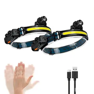 Rechargeable Headlamp 230° Wide Beam LED with Motion Sensor for Adults Waterproof Flashlight for Camping Hiking Running Fishing Cycling Outdoor Gear