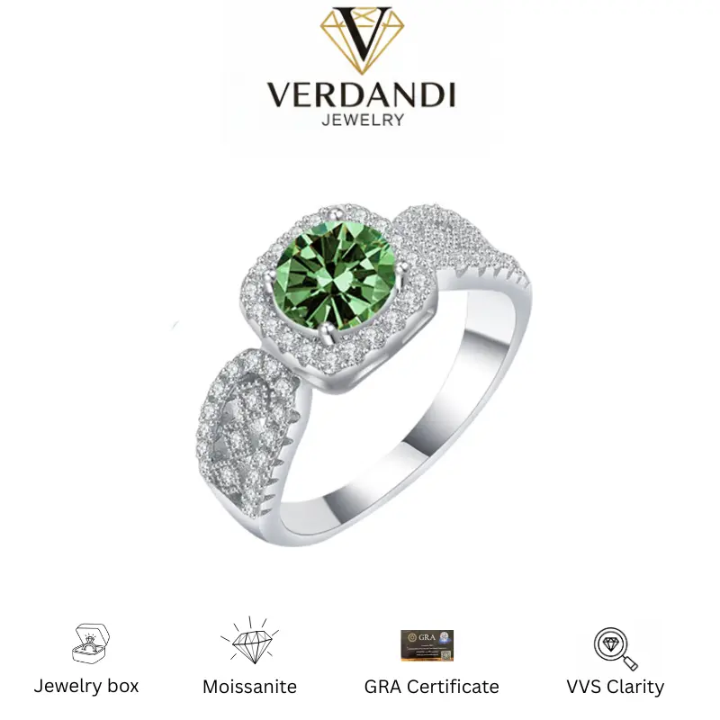 VERDANDI Women's Engagement Ring for Proposal & Youth, 1 Carat VVS Clarity Princess Cut Green Moissanite, Elegant 2-Tone Look Artificial Gemstone Ring, Elegant Design, Female, Two-Tone Look