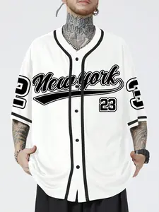 Retro New York "23" Baseball Jersey, Stylish Jersey, Casual Sports Jersey, Color Block Button-Up Short-Sleeve Shirt, Breathable Varsity Style Top, Daily Outings & Summer Outfits, TikTok Eye-Catching Piece