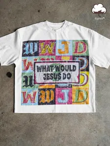 Unisex Christian T-Shirt, Fitted Graphic WWJD Inspirational Message with Retro Color Patchwork, Faith-Based Apparel for Daily Wear and Religious Events