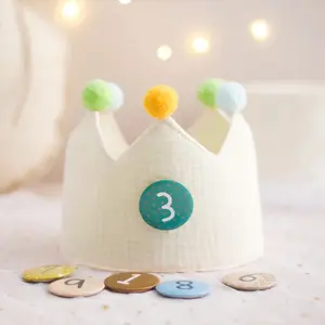 Cotton Felt Birthday Crown Set with Interchangeable Numbers for Baby Party Supplies & Photo Shoots - Reusable, Durable, Adjustable Size, Perfect Gift for Kids