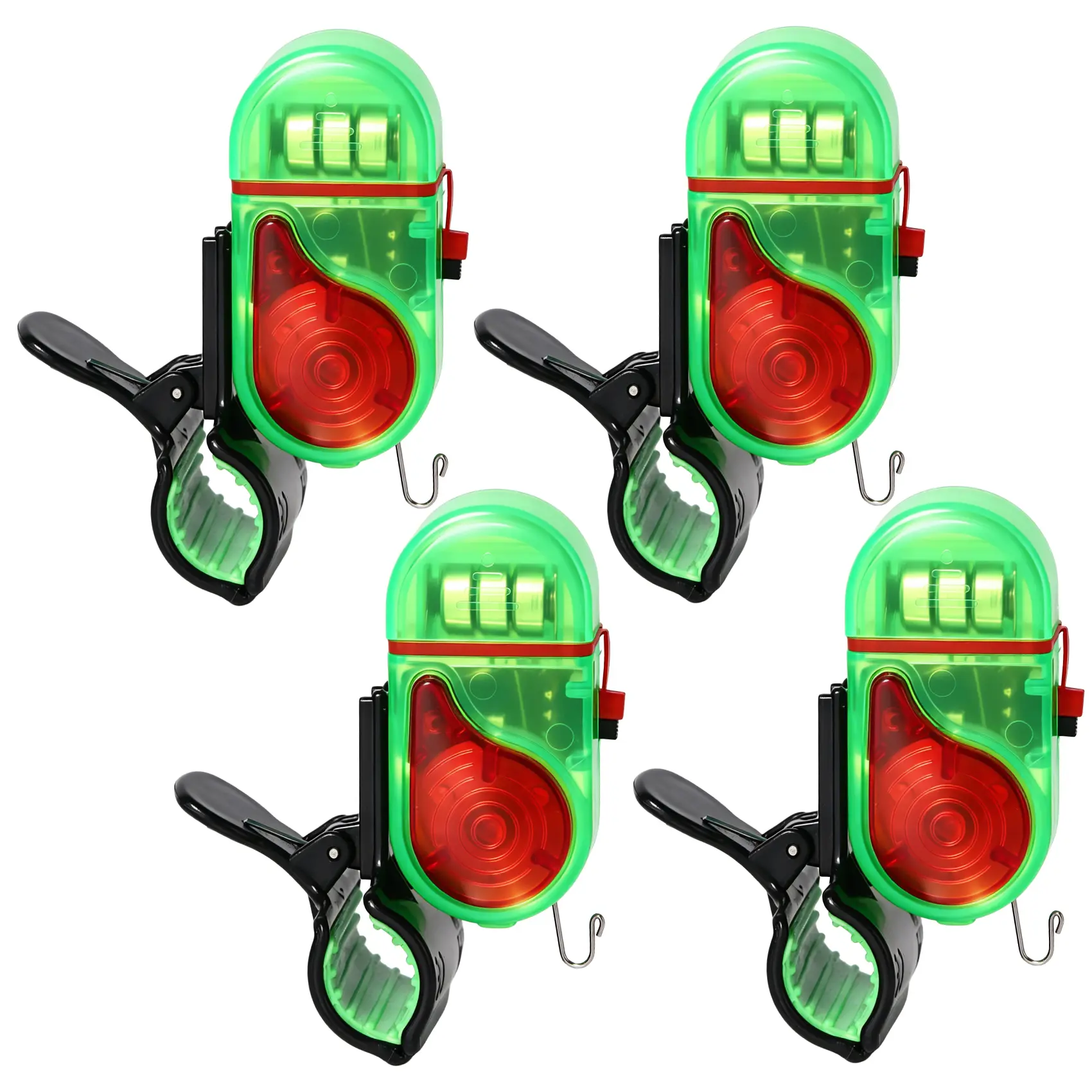 4 Pack Fishing Bite Alarm with LED Light & Sound Alert, Sensitive Electronic Fish Bite Indicators, Rod Clip Fish Alert Bells for Night Fishing, Bank Fishing, Carp & Catfish Fishing Accessories