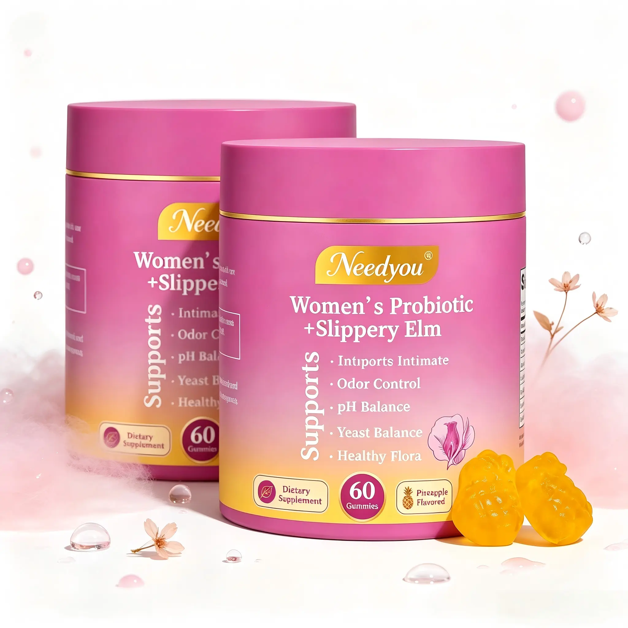 2XX Her Juicy Feminine Probiotics Gummies- All in One Solution with Slippery Elm and Prebiotics&Lactobacillus Probiotic Blend for Women's pH Balance and Dryness -Hawaiian Pineapple Gummies 60 Counts Women's Probiotics Gut & Vaginal Dual Support