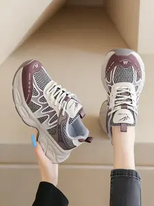 Women's Lace-Up Thick Sole Dad Shoes, Fashionable Comfortable Mesh Breathable Sneakers for Outdoor Walking Sports Daily Wear