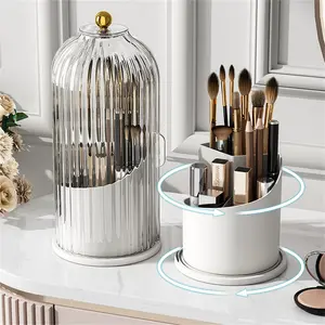 360° Rotating Makeup Brush Holder, 1 Count Cosmetic Tools Organizer, Dustproof Makeup Brushes Storage Box for Vanity, Home Organizer【Only Holder】, Cosmetics Organizer Storage