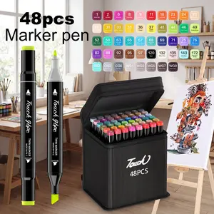 48PCS Dual-Tip Alcohol Art Markers Set, Touch Style, Fine & Chisel Tips, Permanent Marker Pens with Carrying Case for Drawing, Sketching, Coloring & Art Supplies