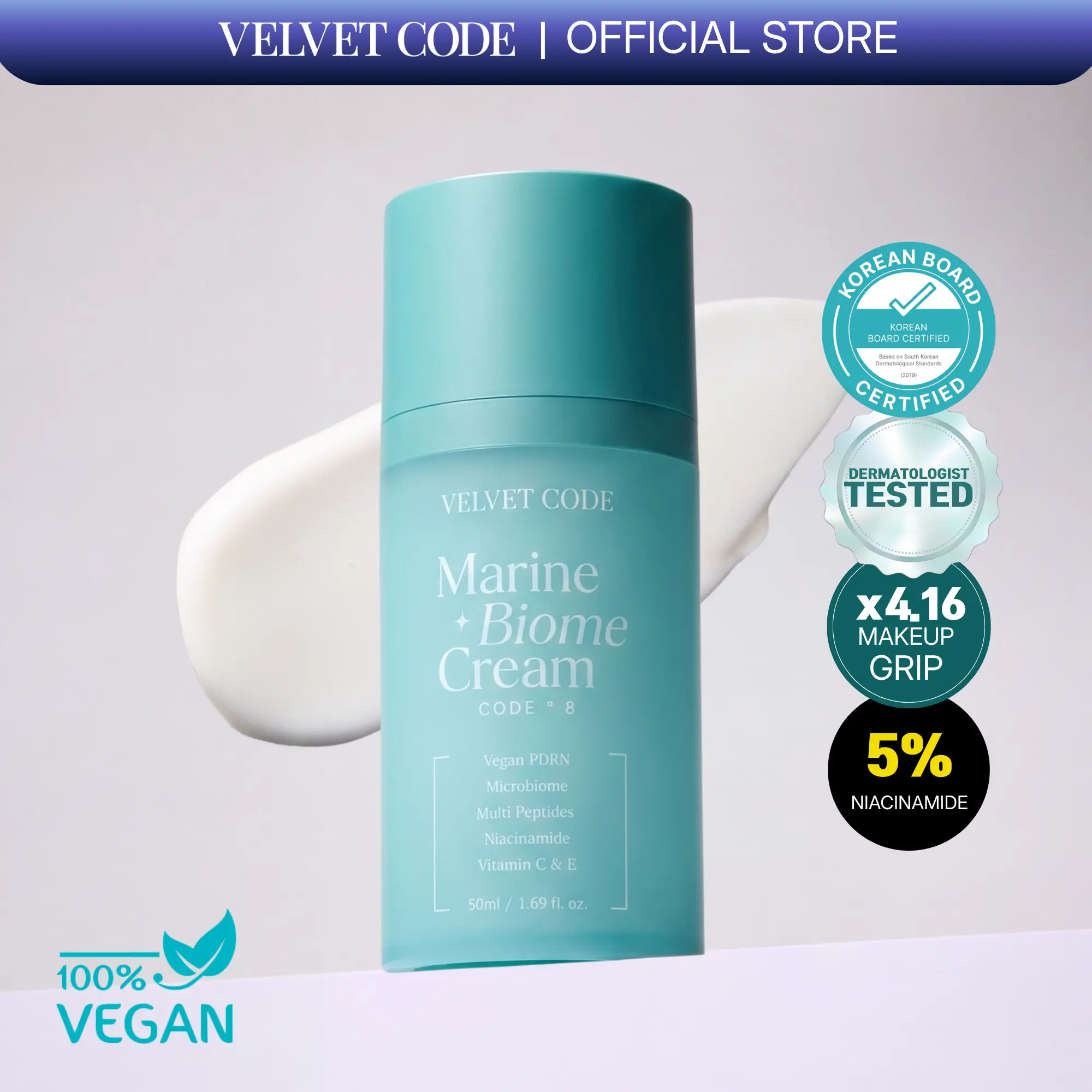 [Velvet Code] Hydration Booster for Skin Perfecting Makeup Prep | Marine Biome Cream | Uneven Tone, Rough Texture, Dark Spots & Blemishes, Anti-Aging | Dermatologist Made Korean Skincare