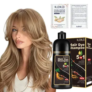Light Brown Professional 5-in-1 Hair Dye Shampoo – Herbal Care for Strong, Shiny Hair, Long-Lasting Color & Full Gray Coverage, Unisex, 500ml + Complimentary Hair Mask
