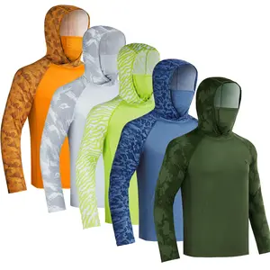 RODEEL 915 Sun Hoodie Shirts w/ Mask Neck Gaiter Men UPF 50+ UV Protection Long Sleeve Lightweight Quick Dry Moisture Wicking Breathable Cooling Activewear for Outdoor Sport Gym Fishing Hiking Roofing Landscaping Construction, Holiday Gift