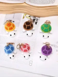 Crochet Turtle Keychain, Cartoon Bag Charm, Car Ornament, Finished Doll Turtle, Fall & Winter Colorblock Design, Fun Accessory, Crocheted Turtle
