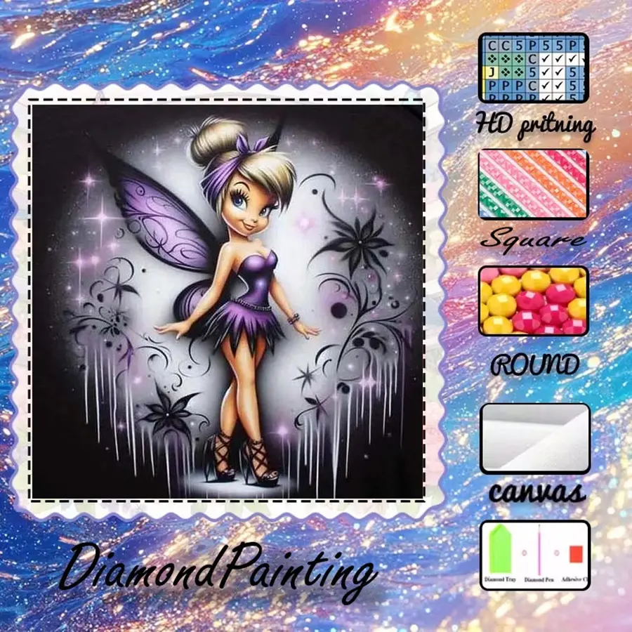 5D-DIY, high-grade velvet canvas, diamond art diamond painting fairy. AB diamonds, fairy dust diamonds, crystal diamonds, perfect home decoration, handmade diamond art painting kit, special craft diamond art kit, Diamond Painting Kits