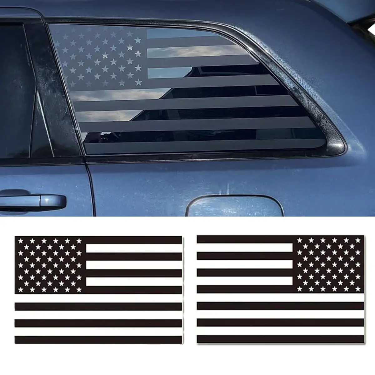 2PCS Universal Fit SUV American Flag Rear Side Window Decals, Trim-to-Fit USA Flag Vinyl Stickers for Jeep, Toyota, Ford, Chevy & More SUVs