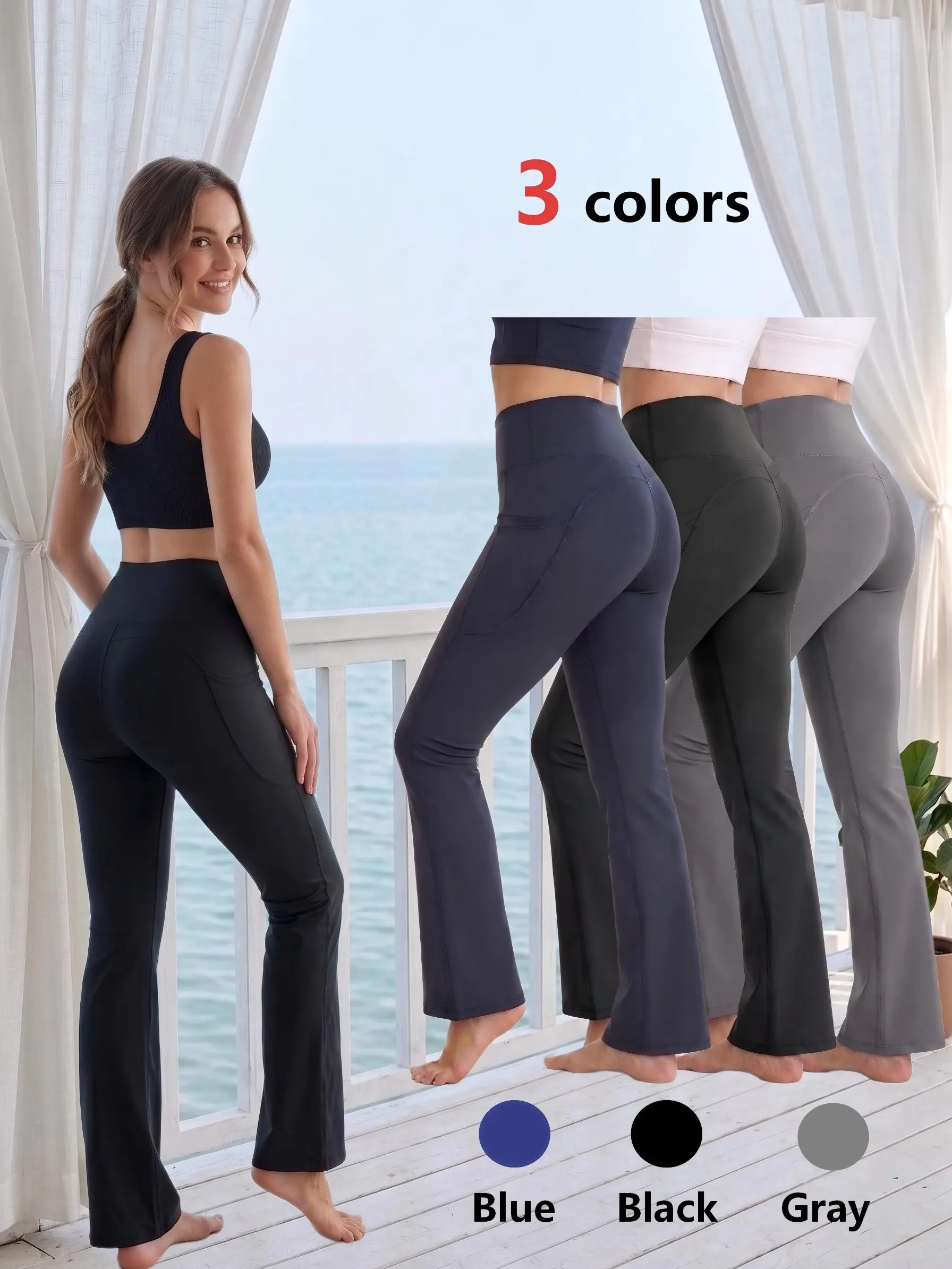 High Waist Bootcut Flared Yoga Pants With Side Pockets, Tummy Control Butt Lifting Stretch Leggings, Soft Buttery Workout Pants for Gym Yoga Daily Casual outing everyday